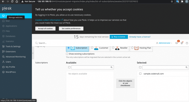 Migrating Cpanel domain to Plesk