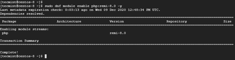 Enable the PHP: Remi-8.0