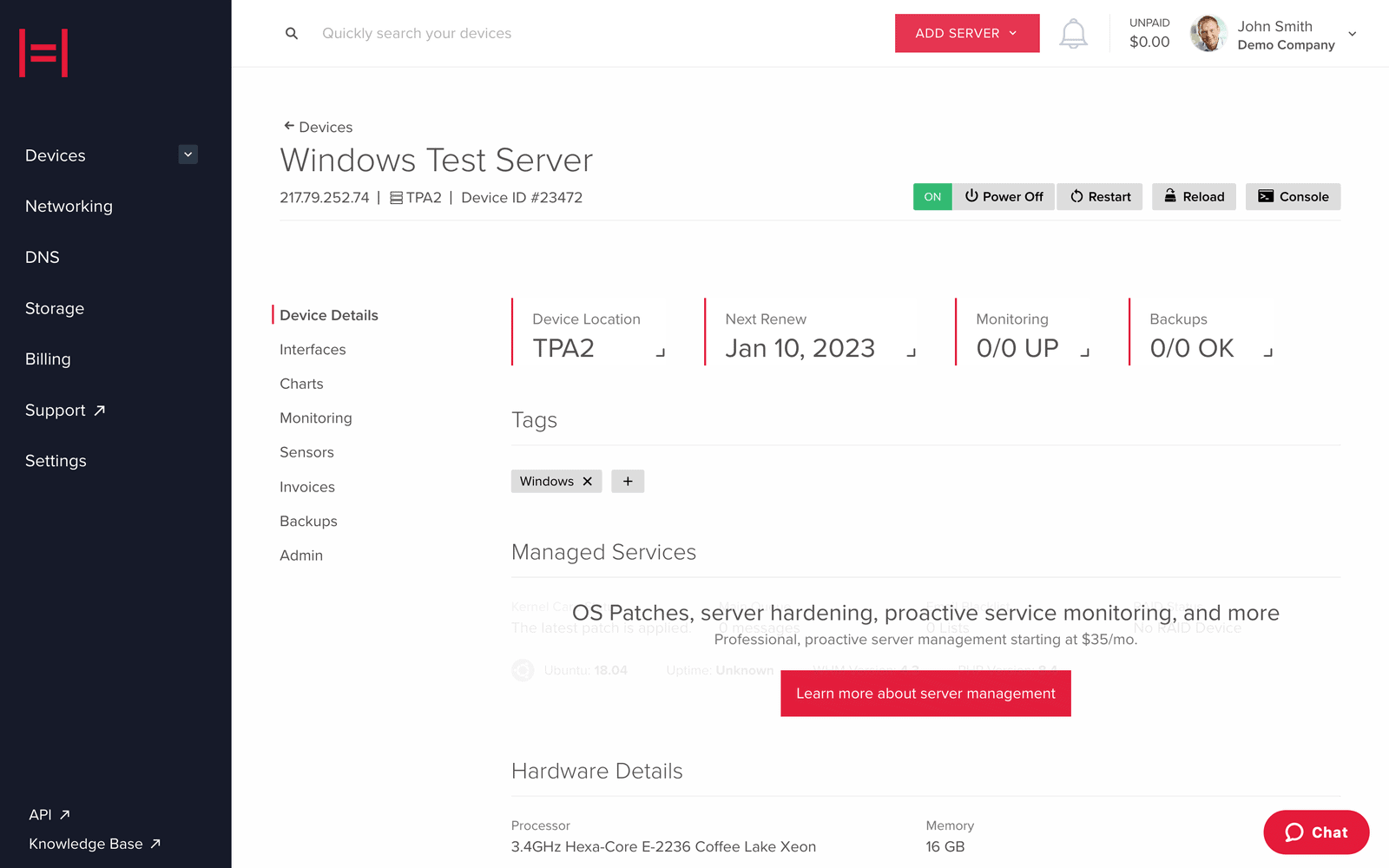 Hivelocity server management services